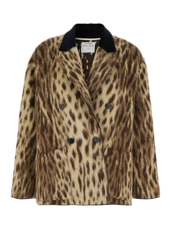 Jacquard Coat Royal Leopard Beige Wool Jacket