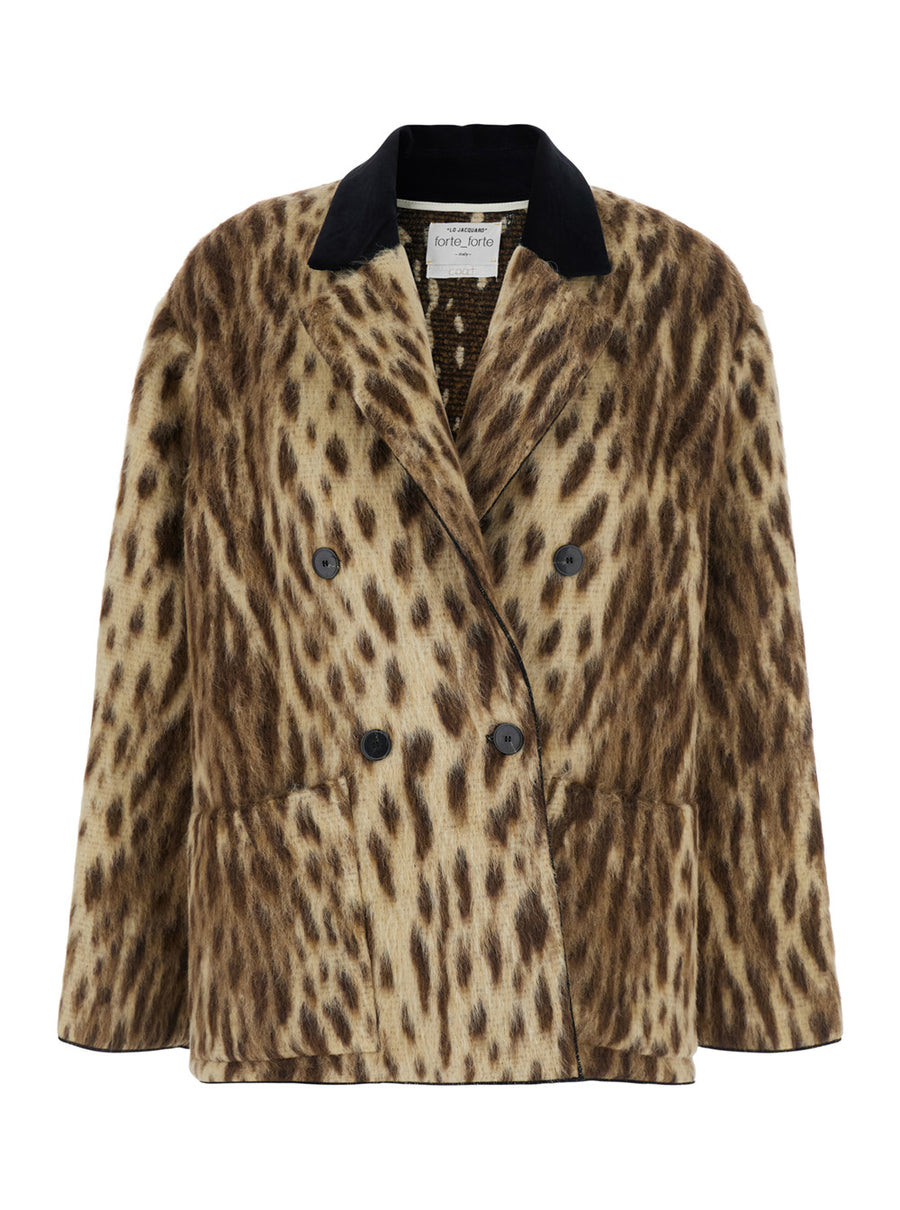 Jacquard Coat Royal Leopard Beige Wool Jacket