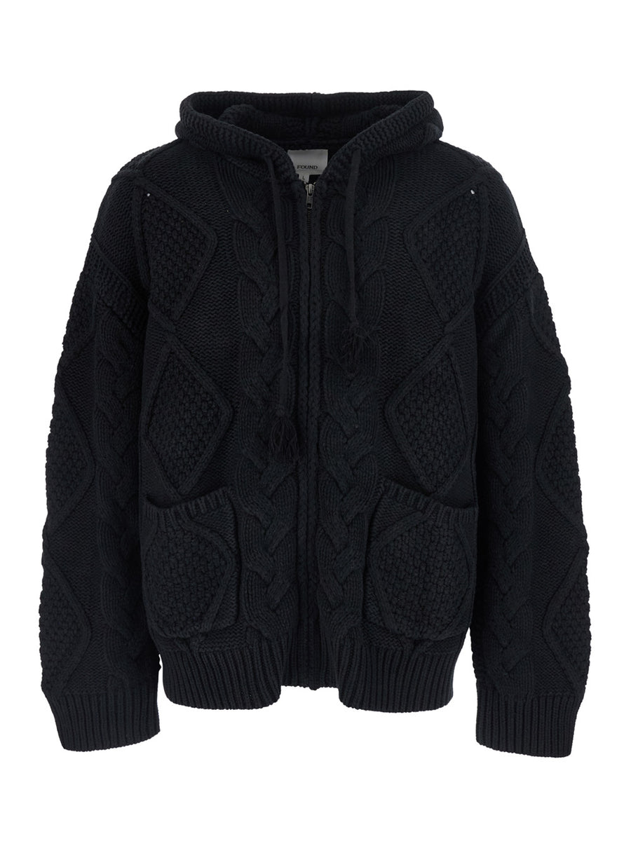 Cardigan Hooded Wool Black Tops