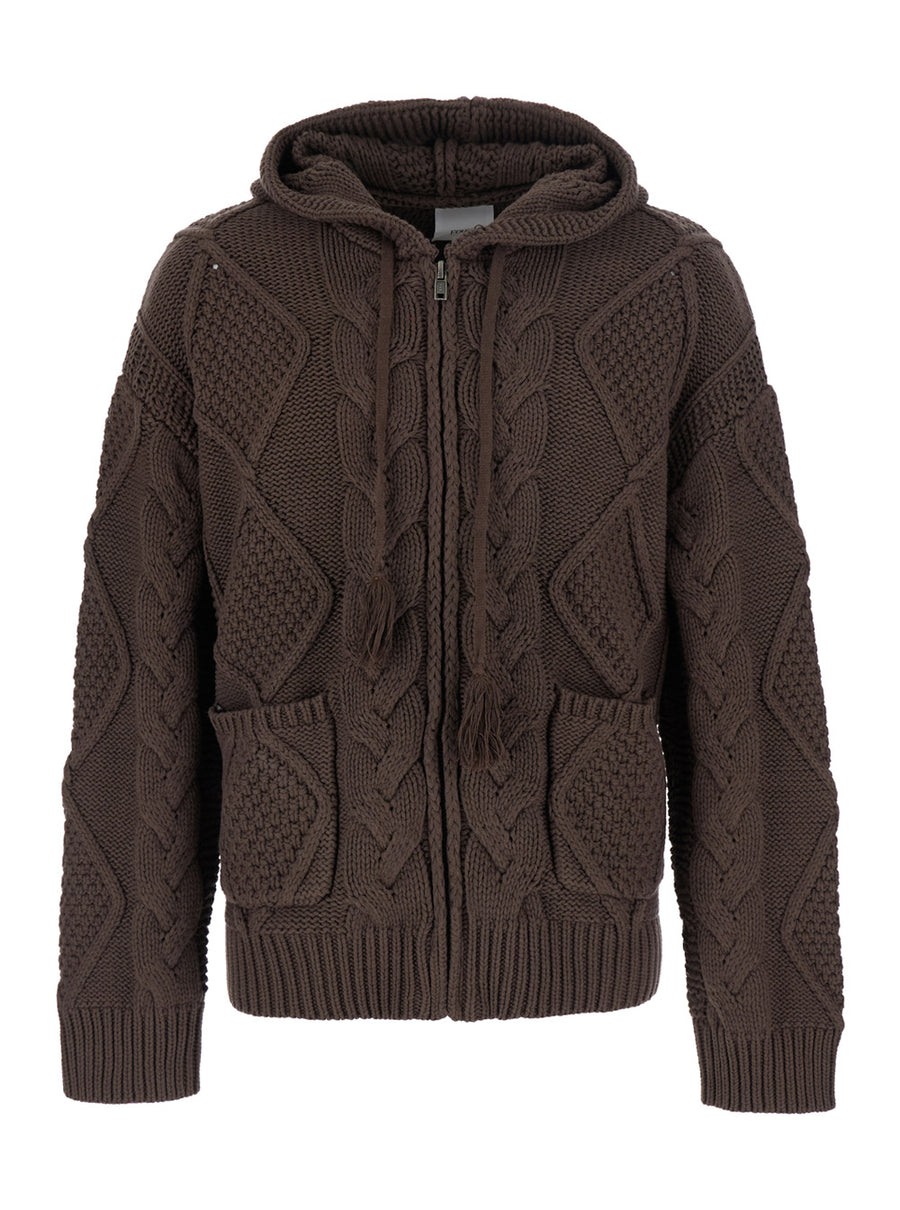 Hooded Wool Cardigan Brown Tops