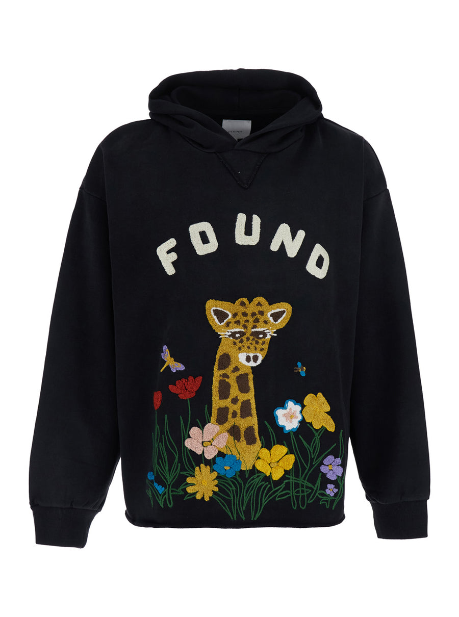 Hoodie With Maxi Giraffe Logo, Black Cotton Sweatshirts