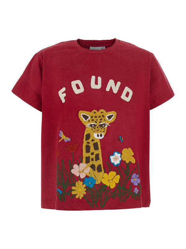 T-Shirt Crew Neck Maxi Print Red Cotton T-shirts