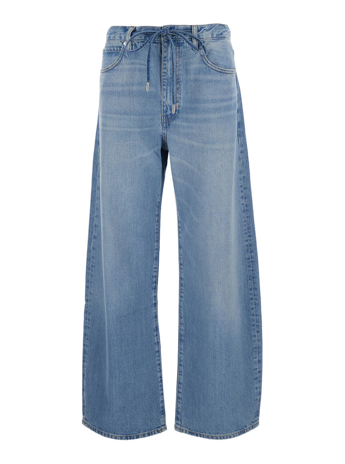 Jeans The Off Duty Drawstring Bow With Pockets And Frayed Hems Tech Fabric Blue Woman Blu