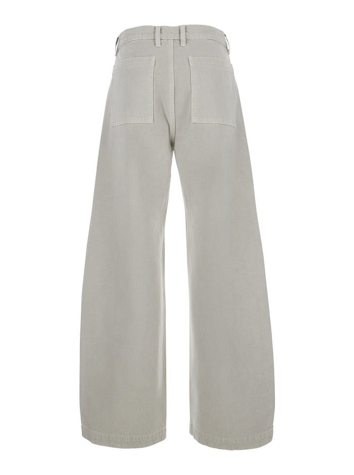 The Bow Cargo Is A Jeans With Side Pockets And Button Closure. Made Of Cotton, White Color, Unisex