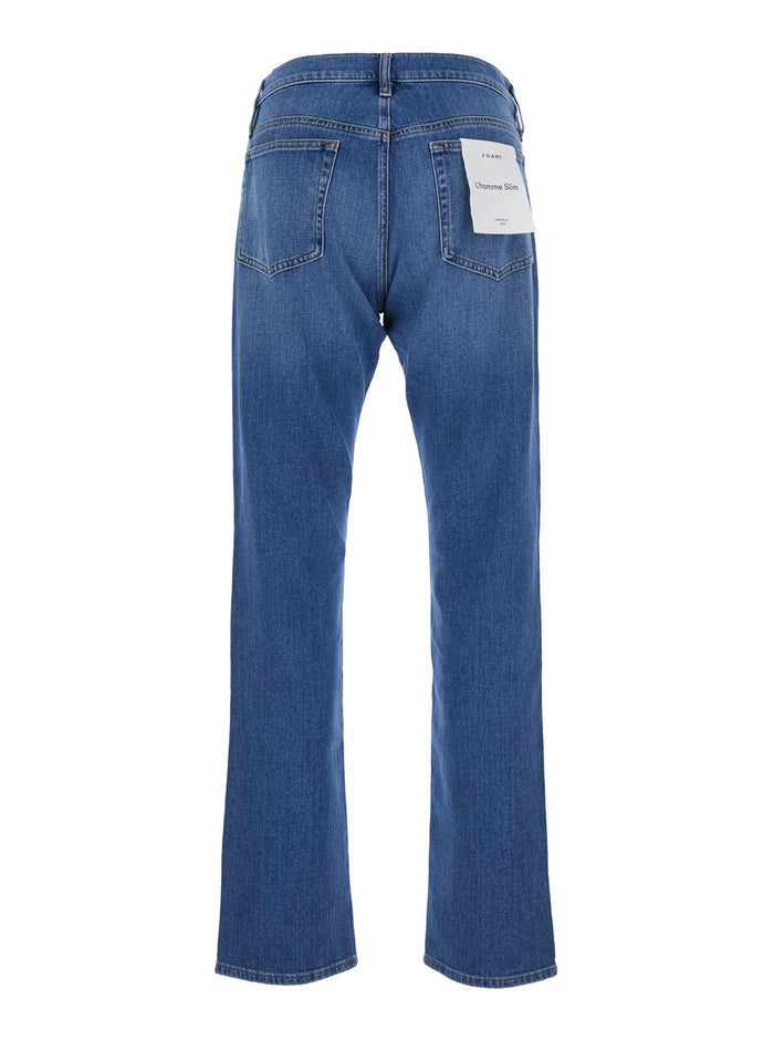 Lhomme Slim Jeans With High Waist And Back Pockets Blue Men Blu