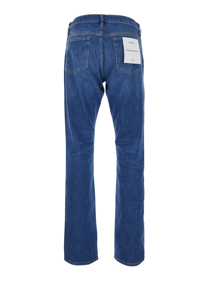 Lhomme Slim Jeans With Design And Blue Denim Fabric For Men Blu
