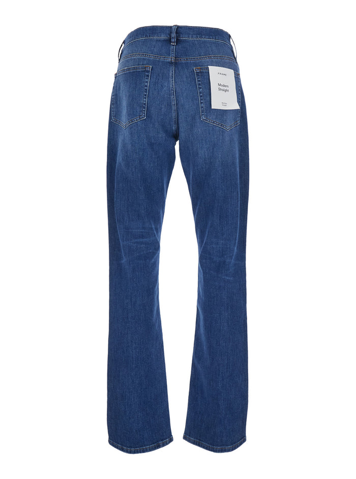 Modern Straight Jeans With Pockets And Zip Closure Blue Men Blu