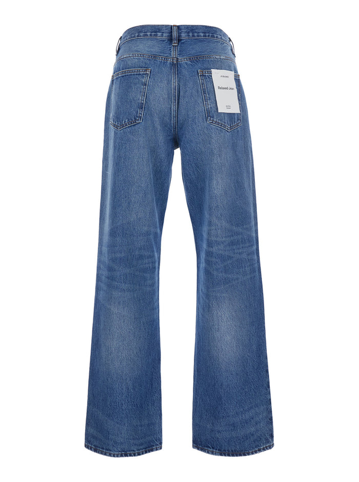 Relaxed Jean With High Waist And Pockets Blue For Women Blu