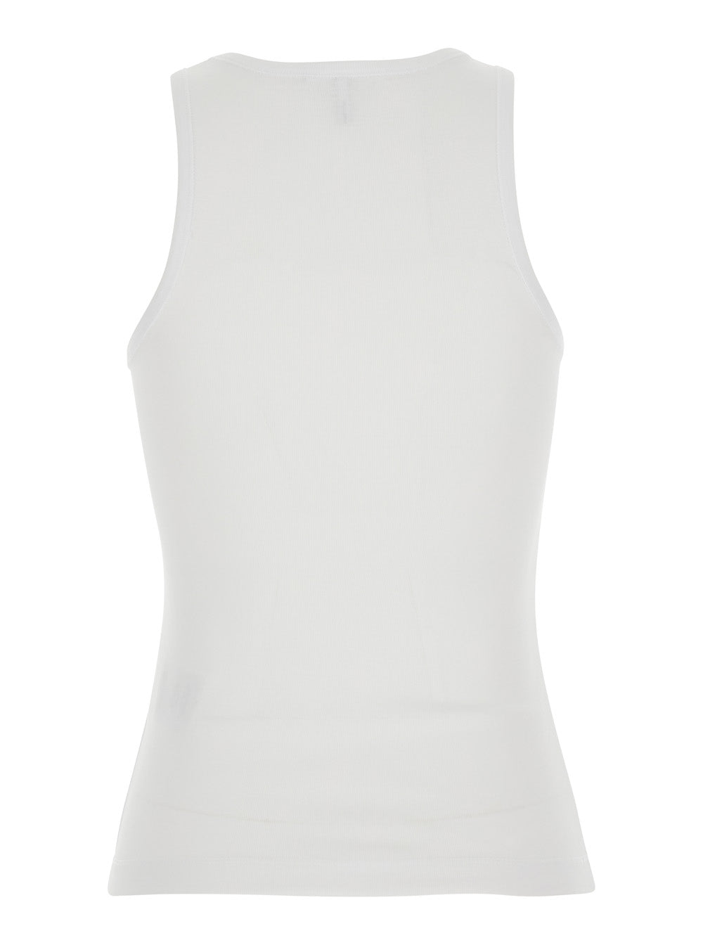 Fitted Knit Top With Round Neckline And Sleeveless White For Women Tops