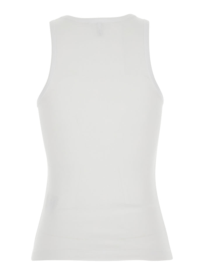 Fitted Knit Top With Round Neckline And Sleeveless White For Women Tops