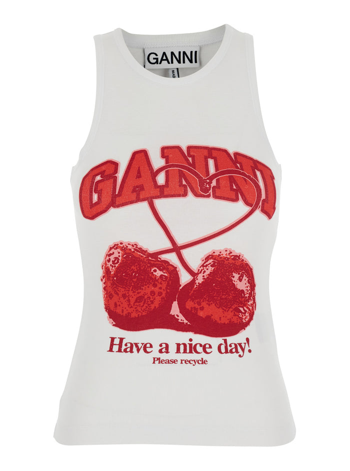 Jersey Top With Straps And Round Neckline White For Women Tops