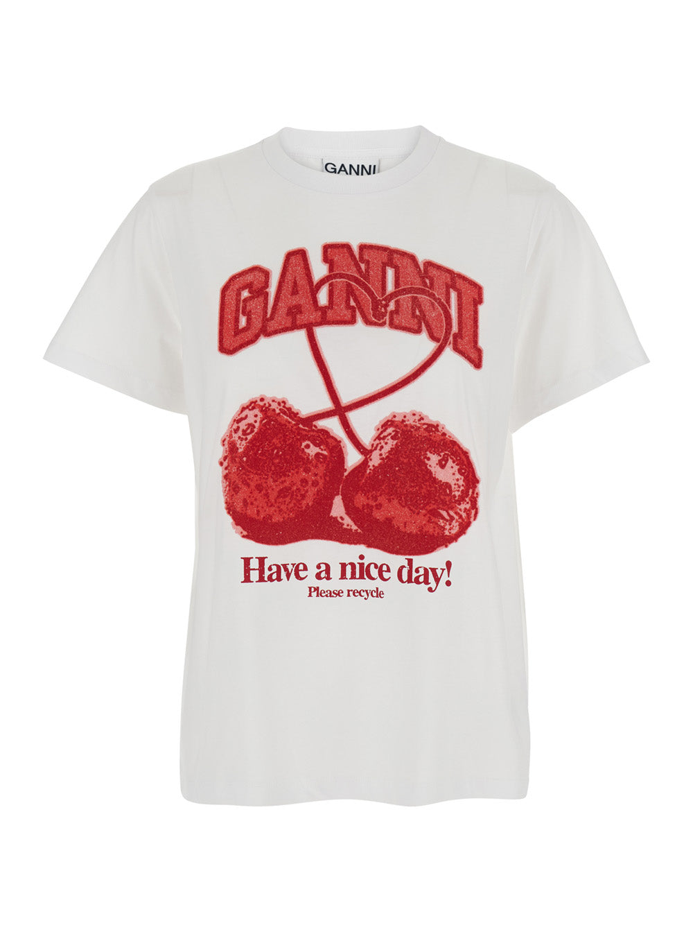 Basic T-Shirt With Ganni Logo Cotton And White For Women Tshirts Polo Shirts