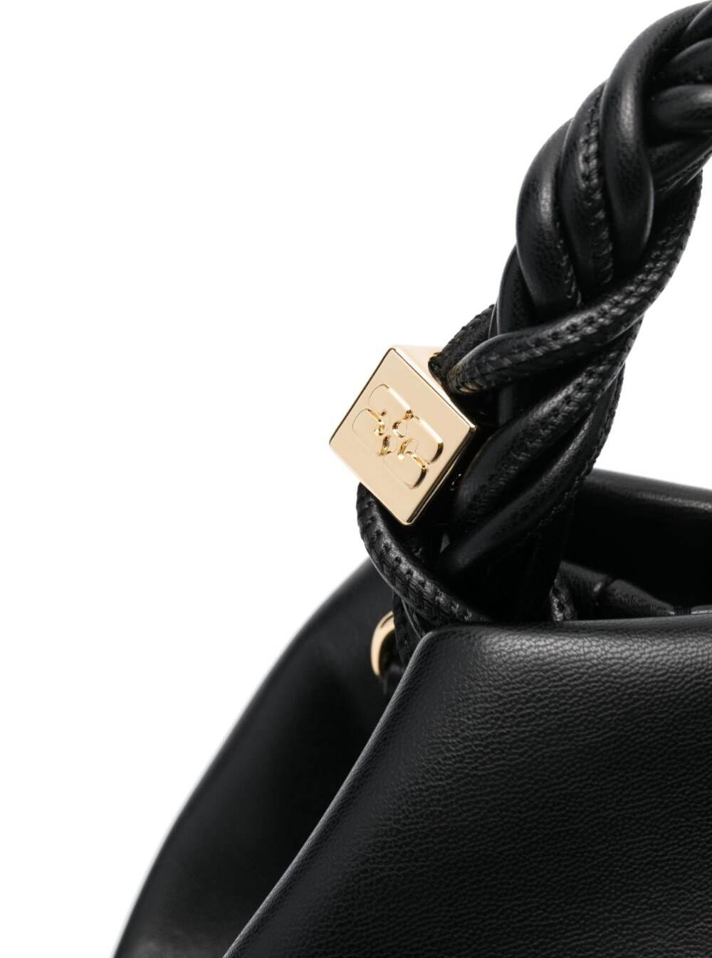 Handbag Ganni Bou With Butterfly Logo And Black Leather Woven Handle For Women Hand Bags