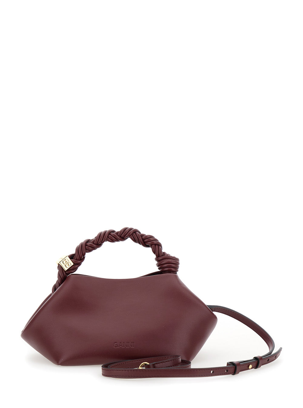 Handbag Bou Piccola With Butterfly Logo And Woven Leather Handle Bordeaux Woman Red Hand Bags