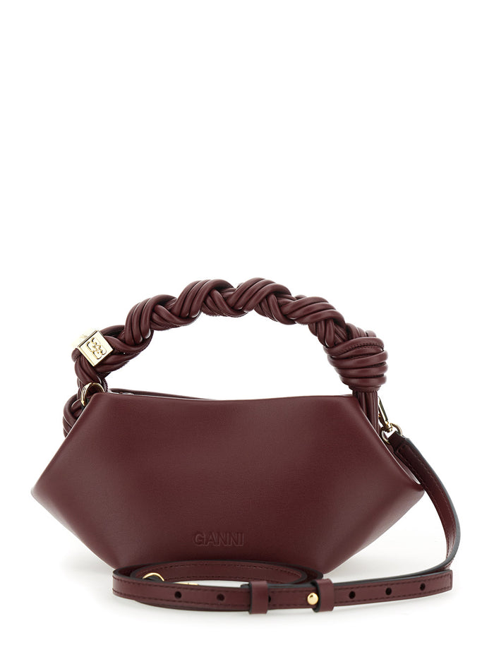 Ganni Bou Bag Mini With Leather Handles And Shoulder Strap, Tech Fabric, Red, Woman Hand
