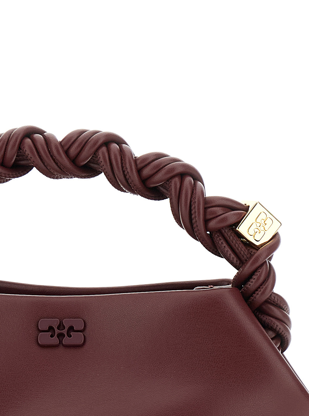 Ganni Bou Bag Mini With Leather Handles And Shoulder Strap, Tech Fabric, Red, Woman Hand