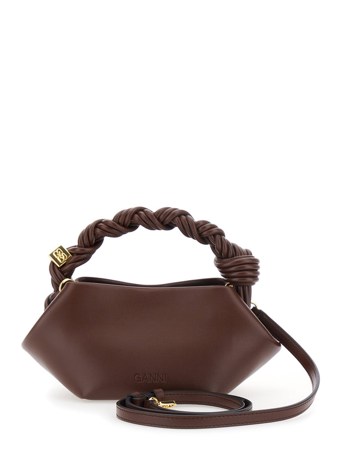 Handbag Ganni Bou Bag Mini With Leather And Tech Fabric Details Brown Women Hand