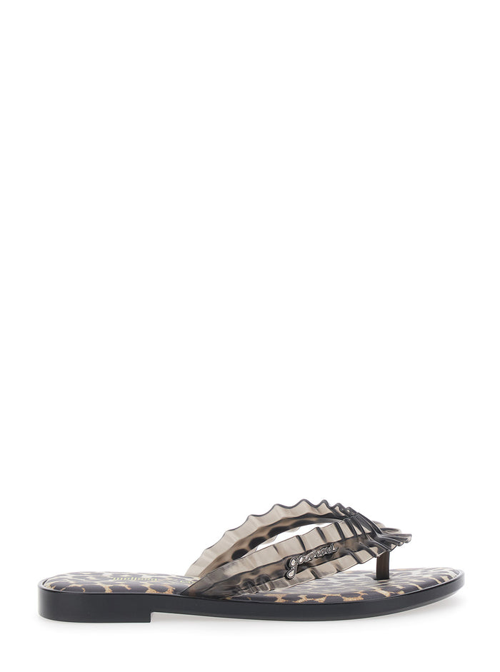 Melissa Flip Flop Sandals With Black Rubber Sole And Leather Details For Women Flat Shoes