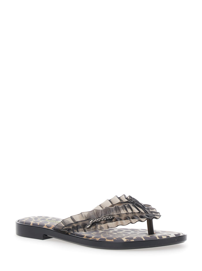 Melissa Flip Flop Sandals With Black Rubber Sole And Leather Details For Women Flat Shoes