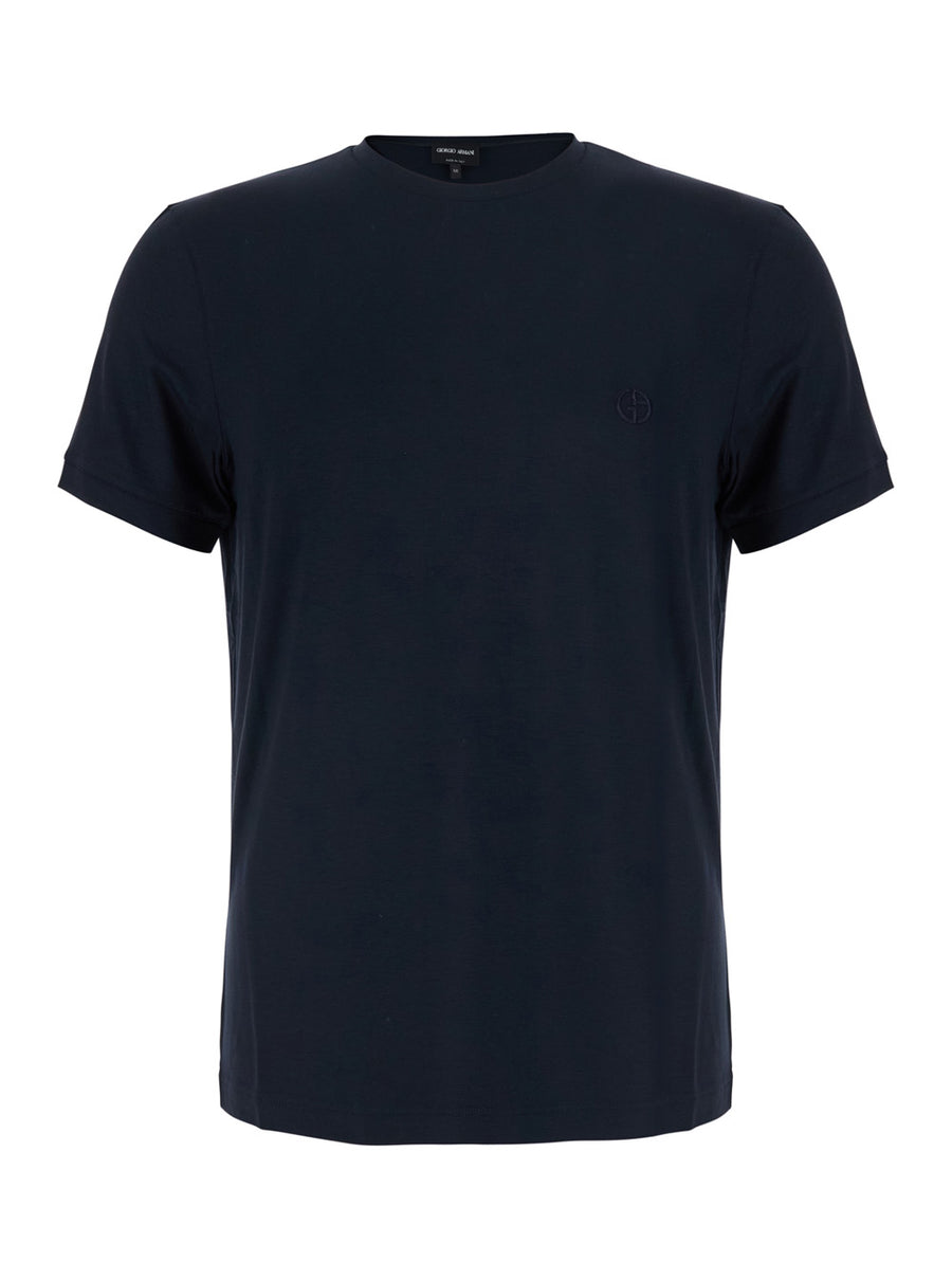 Long-Sleeved Embroidered T-Shirt Blue Viscose T-shirts