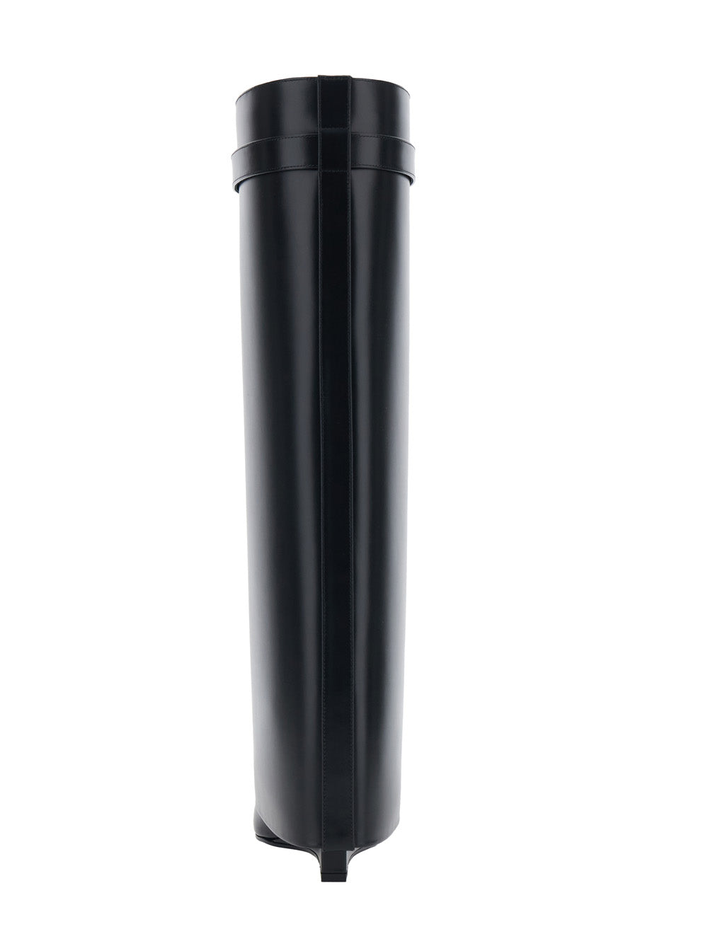 High Wedge Heeled Shark Pointed Boots With Logo Plate On The Front Black Leather For Women Calf
