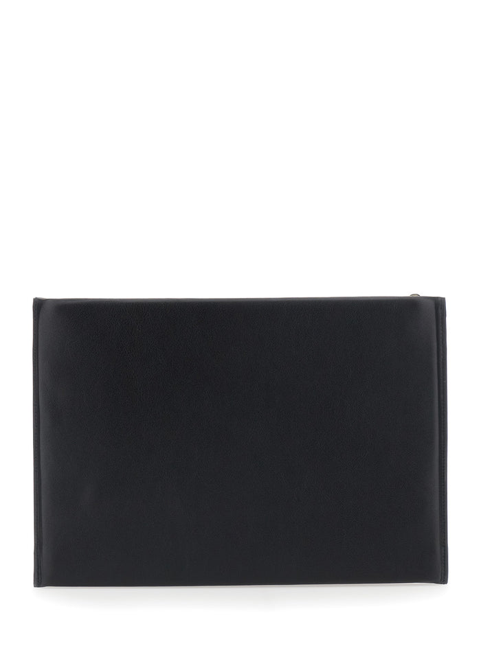 Padded Antigona Clutch With Leather Details And Embossed Logo, Black, Women Clutches Pochettes