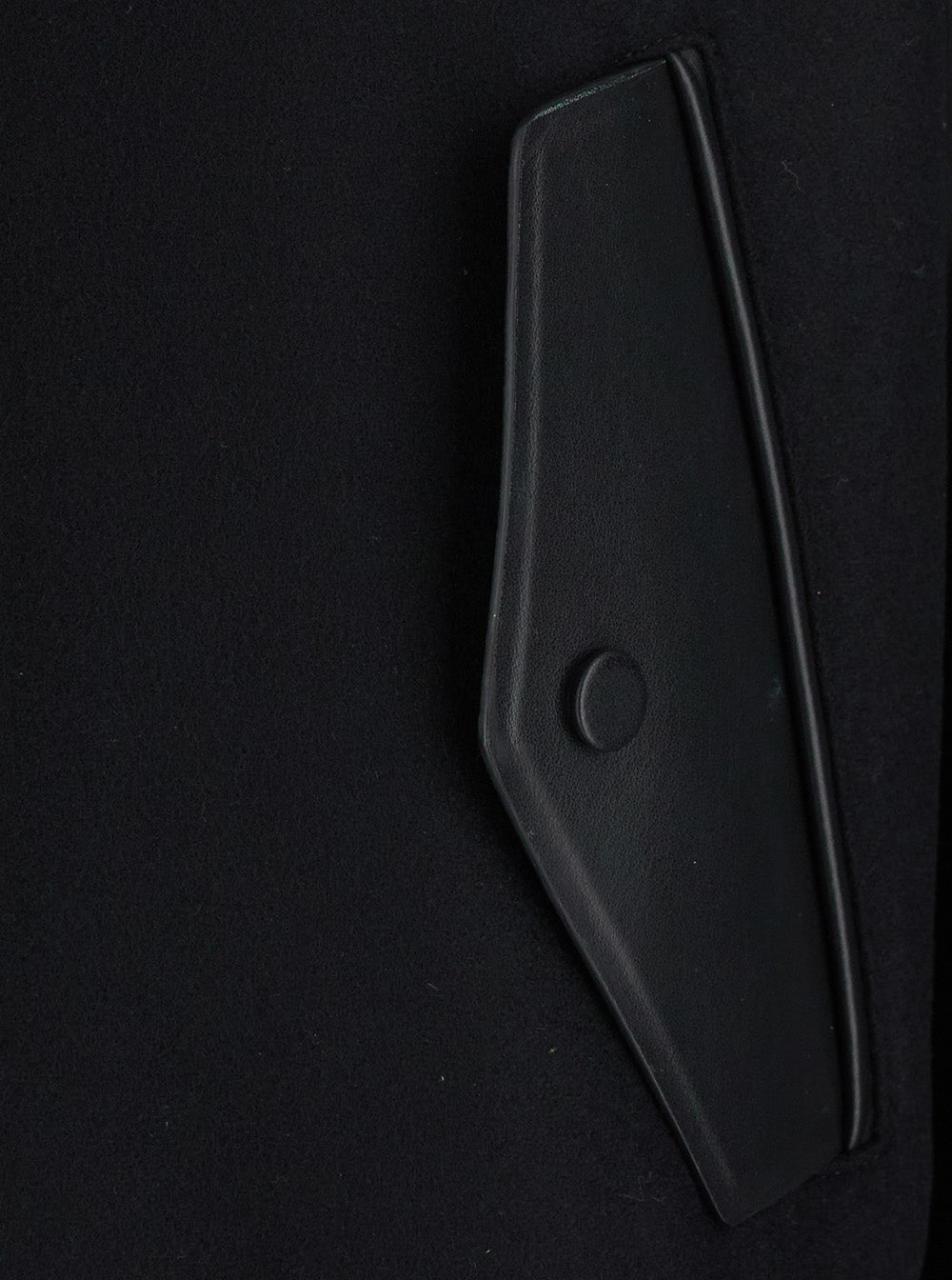 Black Jacket With Bi-Details And Patch On The Back Leather Fabric For Men Wool