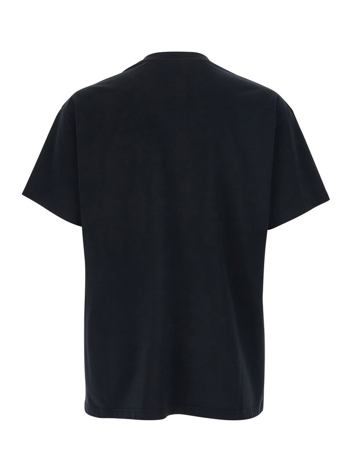 T-Shirt With Logo Patch On Chest Black Cotton Men Tshirts And Polo Shirts