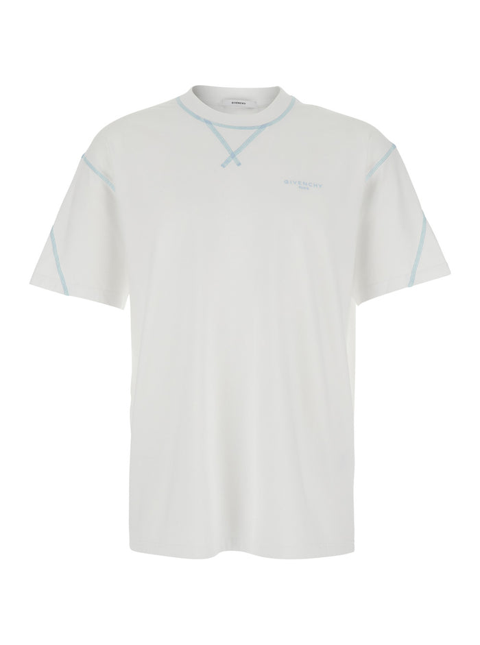 White T-Shirt With Logo On Front Cotton For Men Tshirts And Polo Shirts