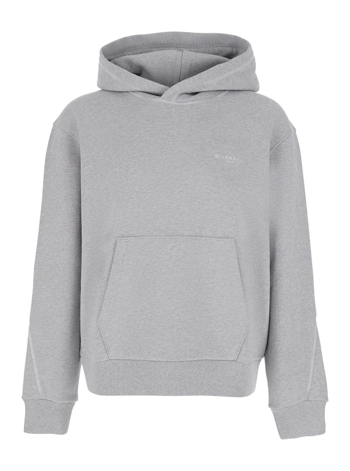 Grey Hooded Sweatshirt With Logo Lettering Usl Front Cotton Man Sweatshirts