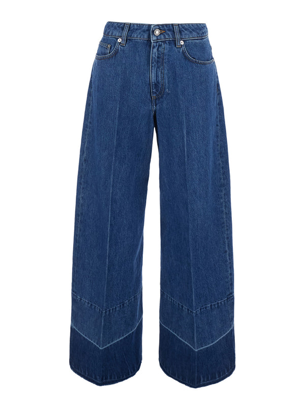 Jeans Wide-Leg Blue Denim Cotton