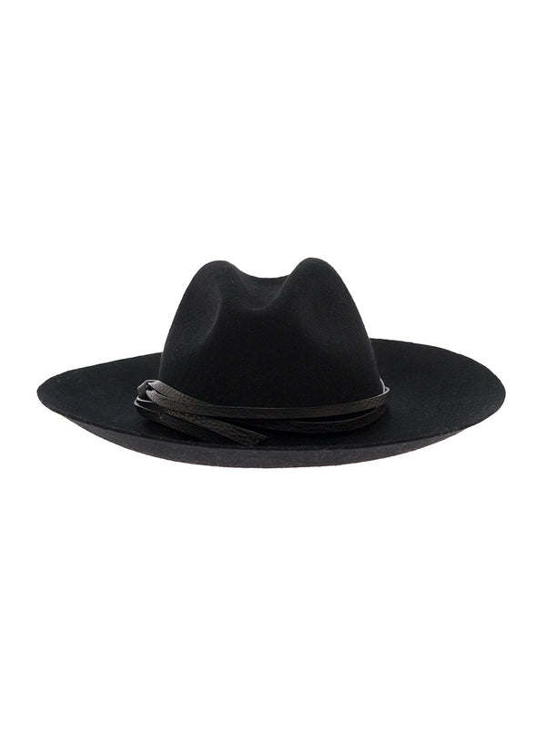 Wool Felt Fedora Hat With Leather Straps Black