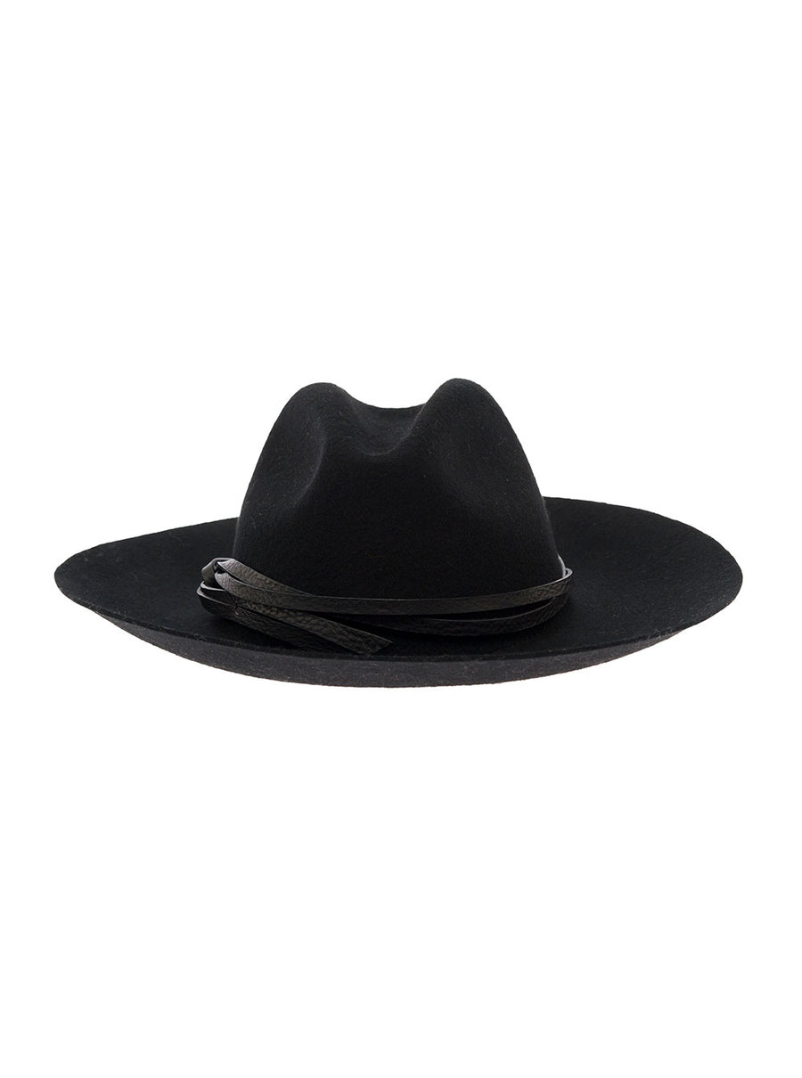 Wool Felt Fedora Hat With Leather Straps Black