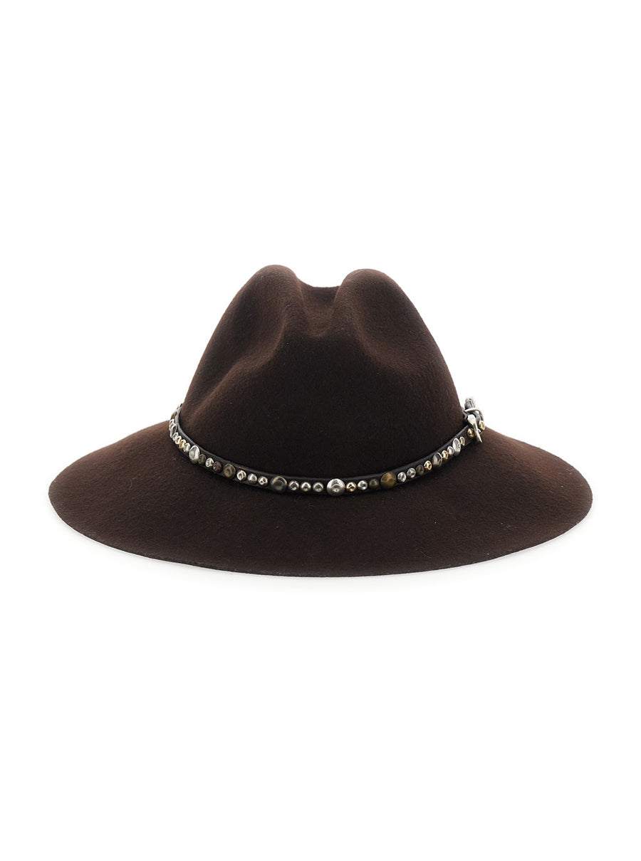 Fedora Hat With Studded Leather Band Brown Felt And