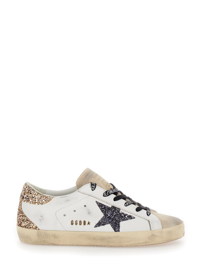 Superstar White Low Sneakers With Glitter And Used Effect Leather For Women