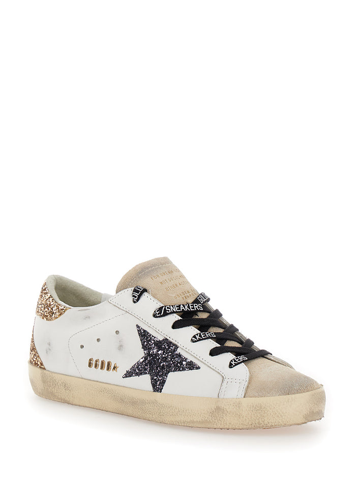 Superstar White Low Sneakers With Glitter And Used Effect Leather For Women