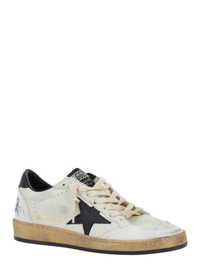 Sneaker Ballstar Low Top With Star Patch On The Side And Contrast Heel White Black Leather Writing For Women Goat Cow