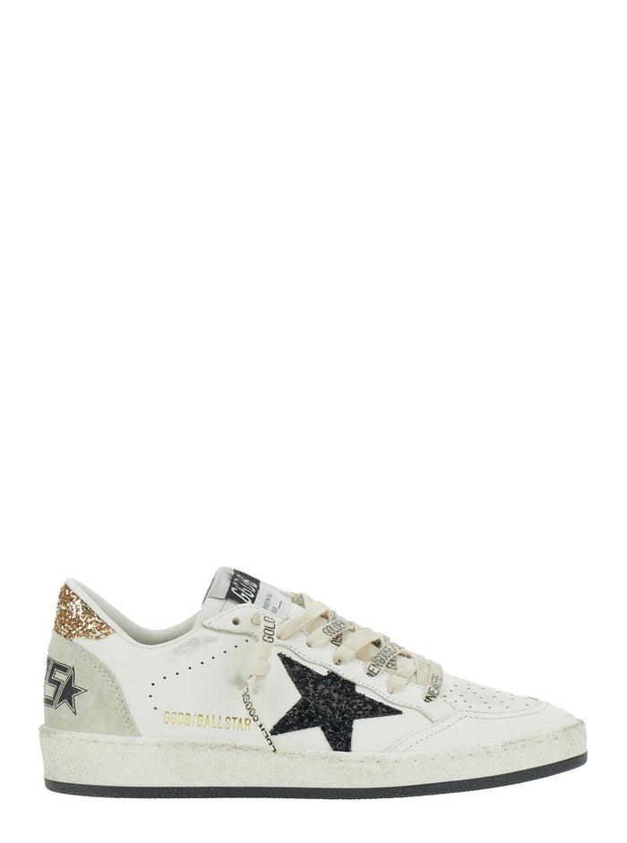 Sneaker Ballstar Low Top With Star Patch Glitter And Heel Logo Lettering White Leather Women