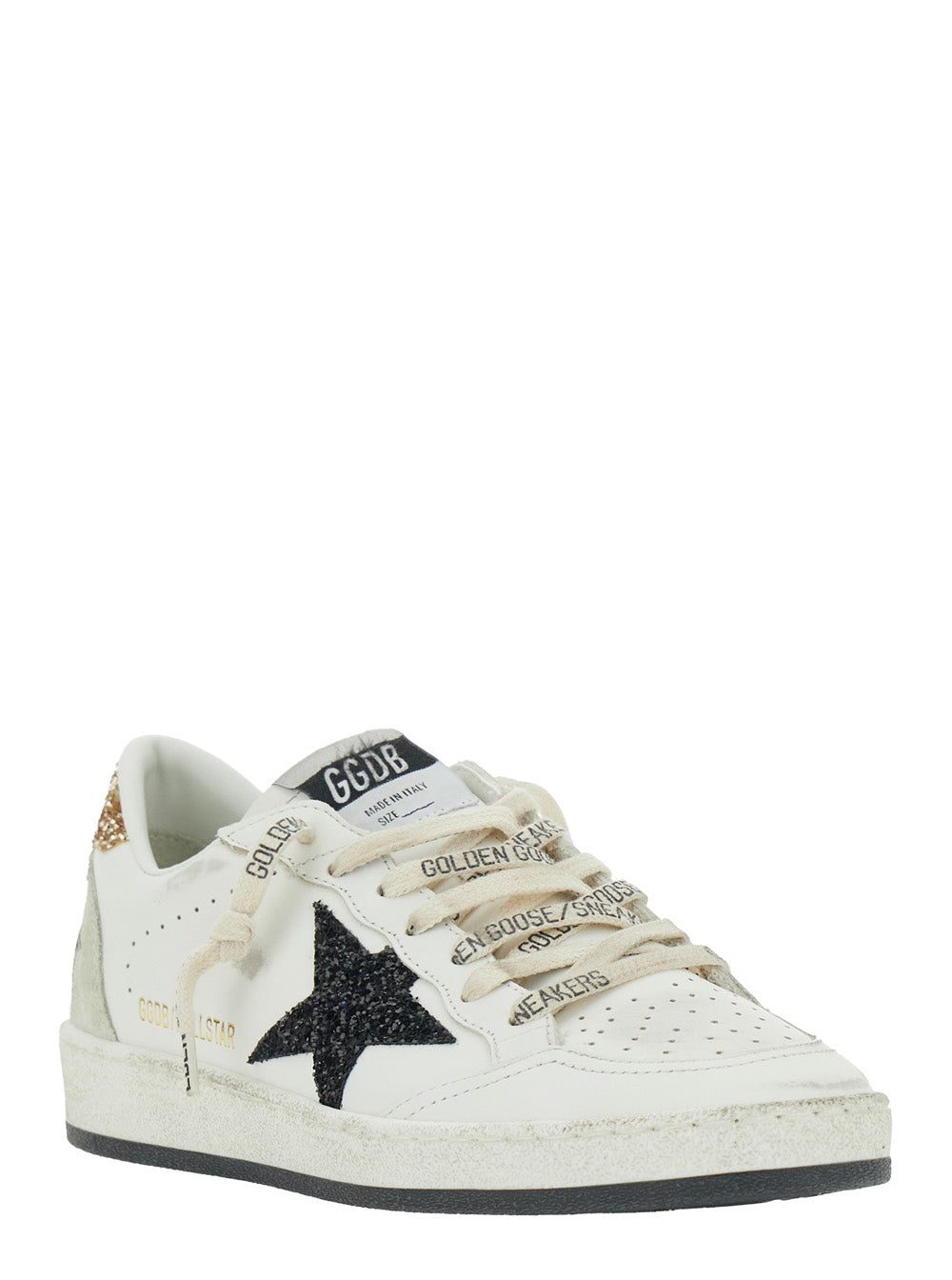 Sneaker Ballstar Low Top With Star Patch Glitter And Heel Logo Lettering White Leather Women