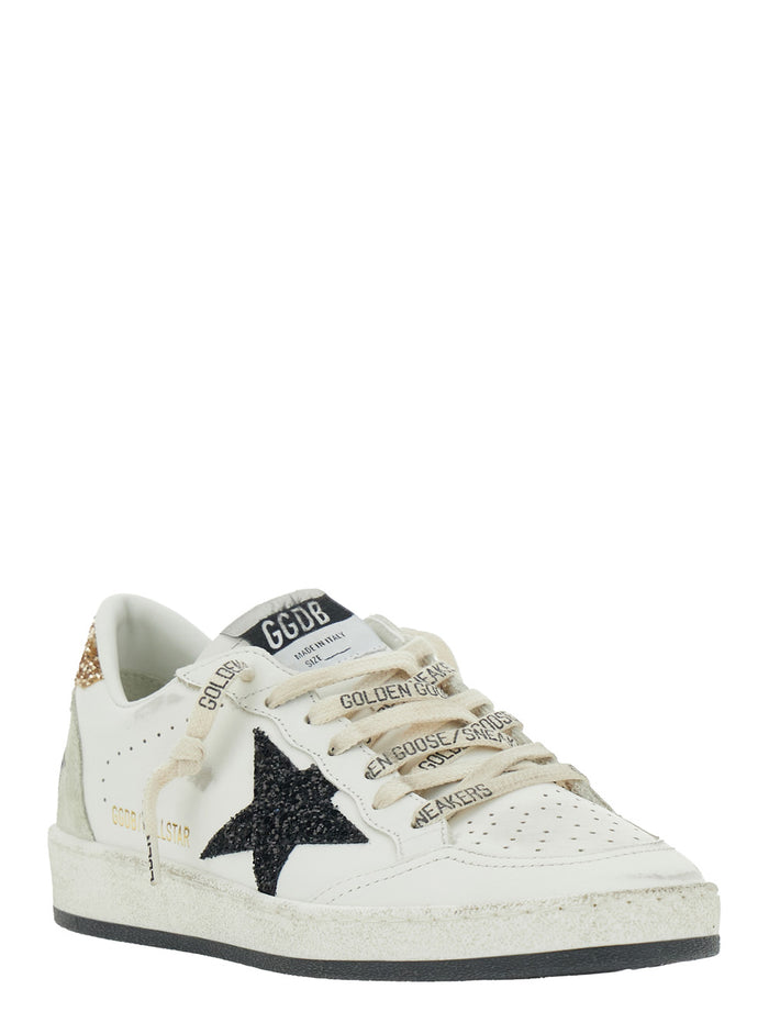 Sneaker Ballstar Low Top With Star Patch Glitter And Heel Logo Lettering White Leather Women