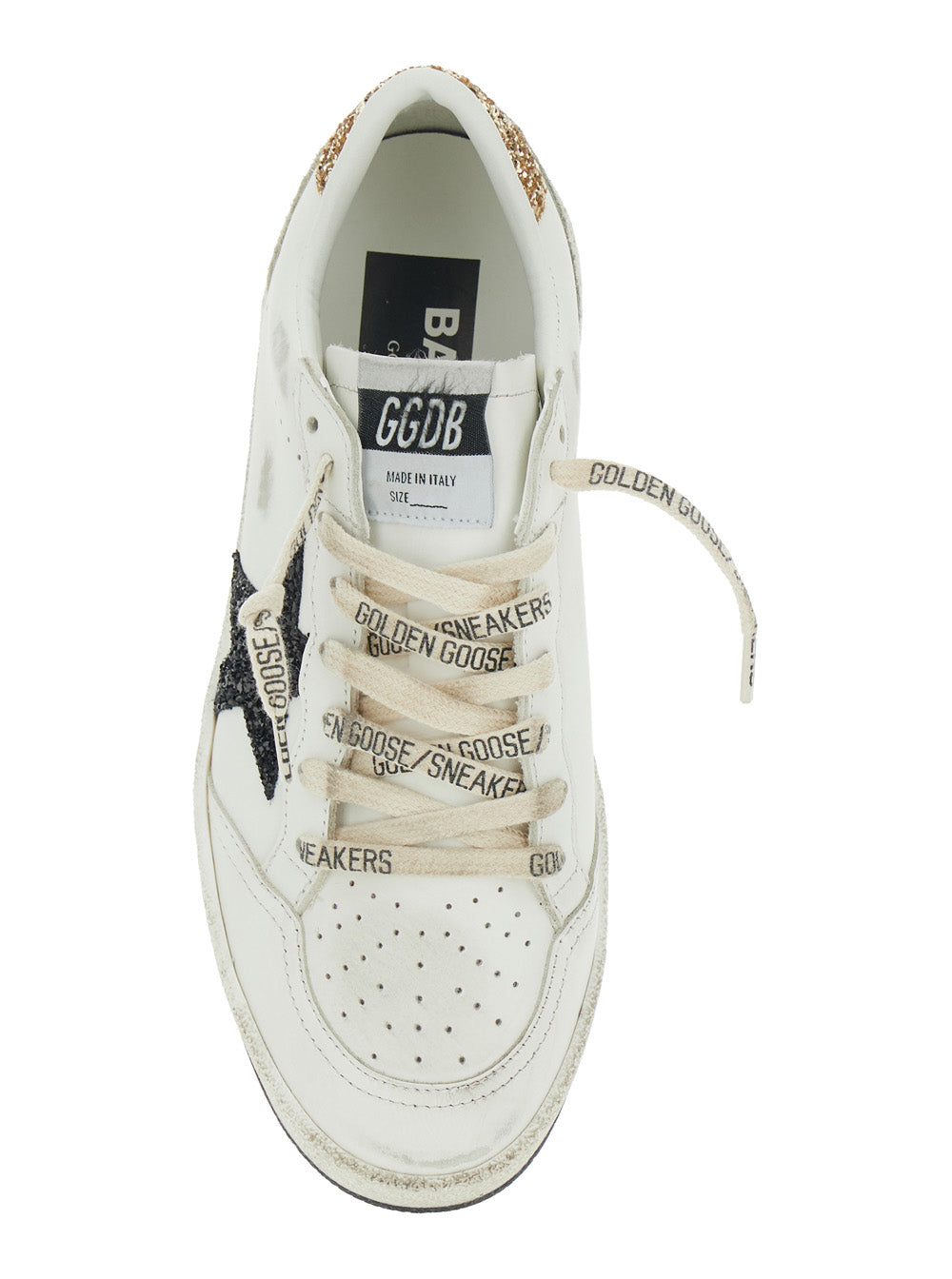 Sneaker Ballstar Low Top With Star Patch Glitter And Heel Logo Lettering White Leather Women