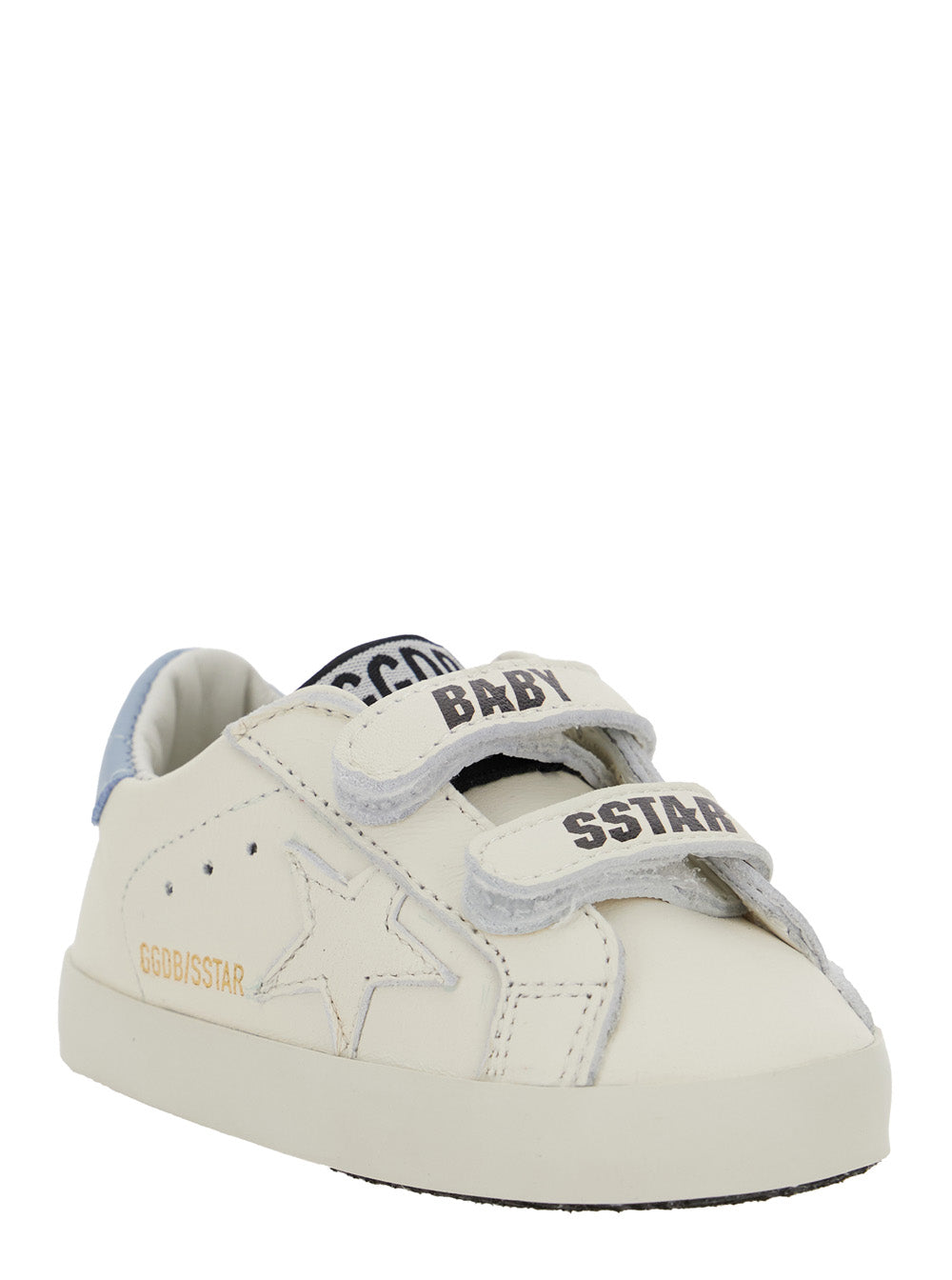 White Sneakers With Star Patch On The Side And Logo Tongue Leather Baby Ovine Cow