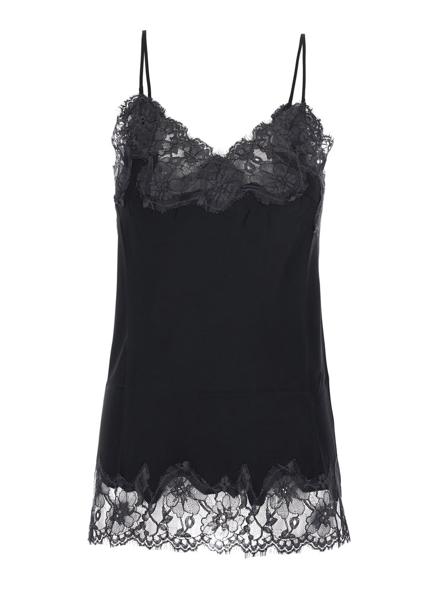 V-Neck Long-Sleeved Top Black Fabric Tops