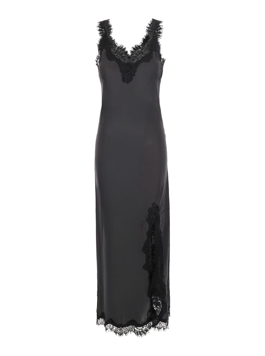 Long Dress With Lace Details Grey Silk/lace