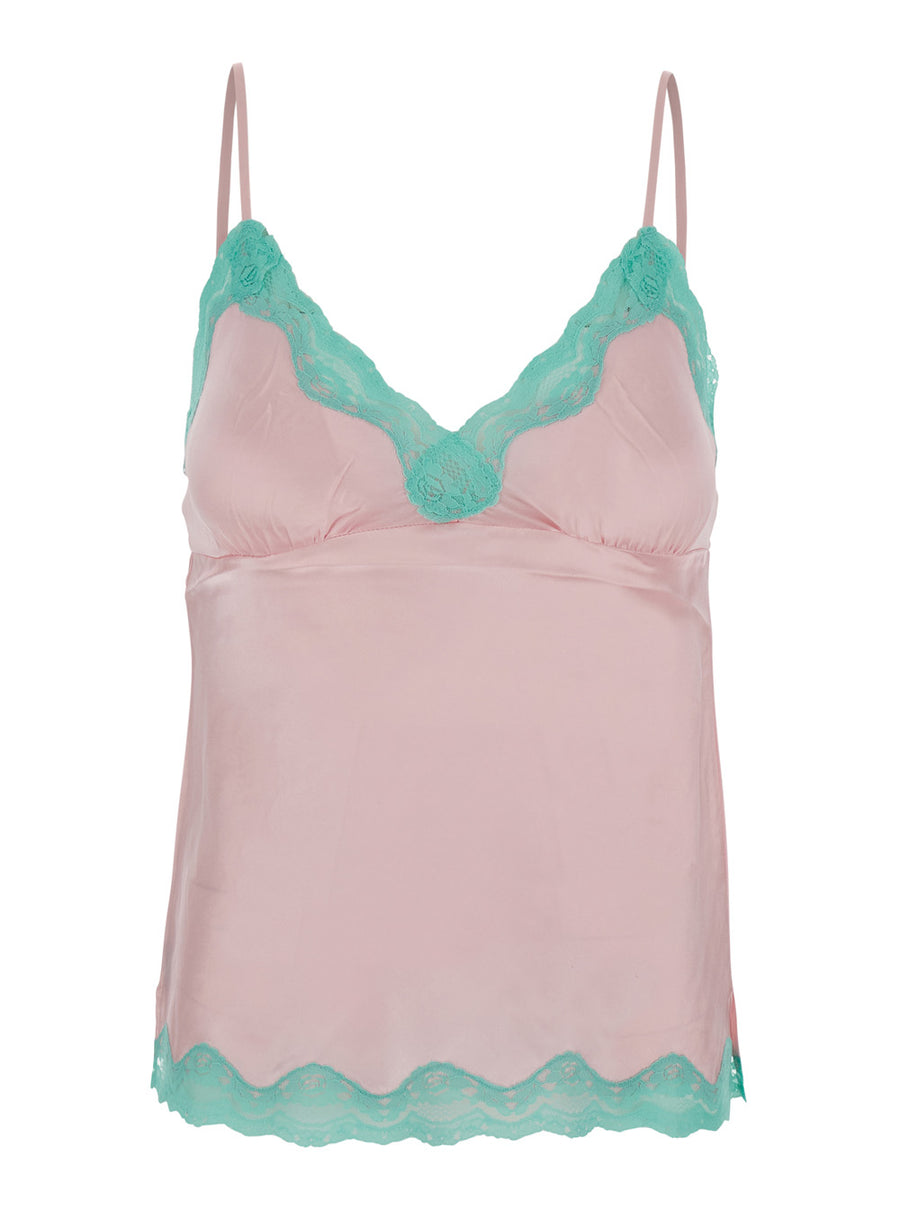Satin V-Neck Blouse Pink Silk