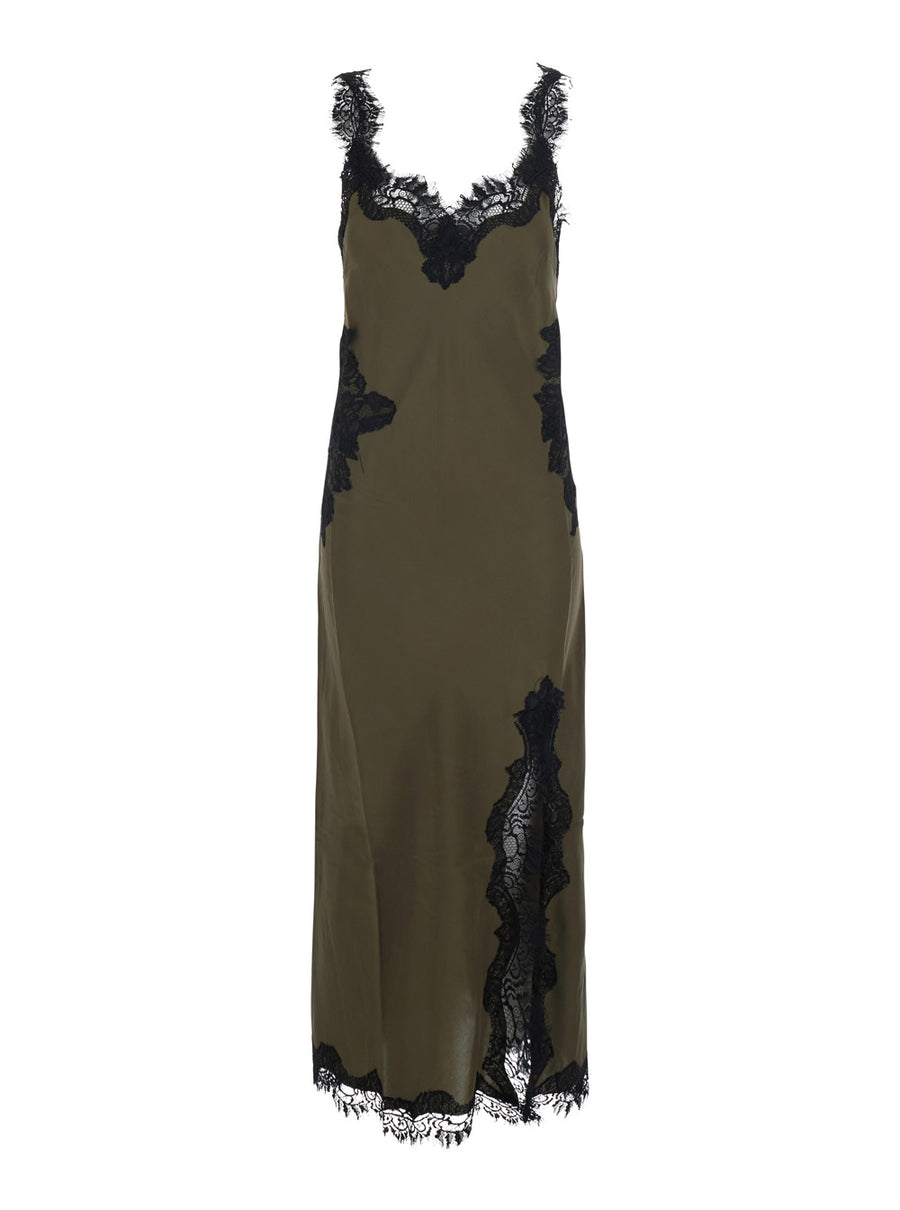Long Silk Dress With Spaghetti Straps Green