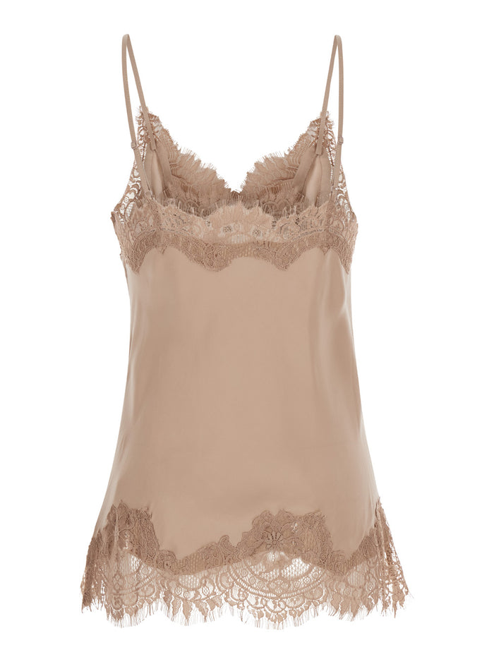 Tank Top Coco With Tone-On-Tone Lace Trimmings Beige Silk For Women