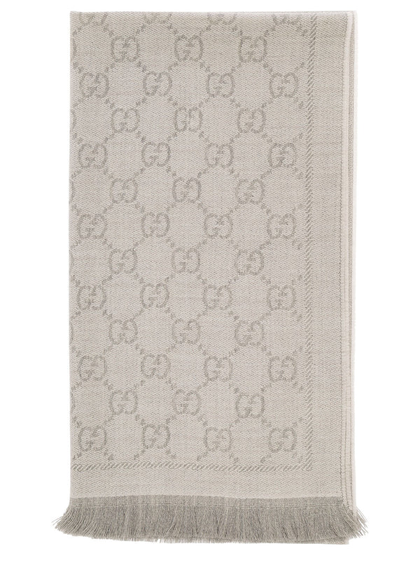 Knit Scarf Gg Jacquard Grey Wool