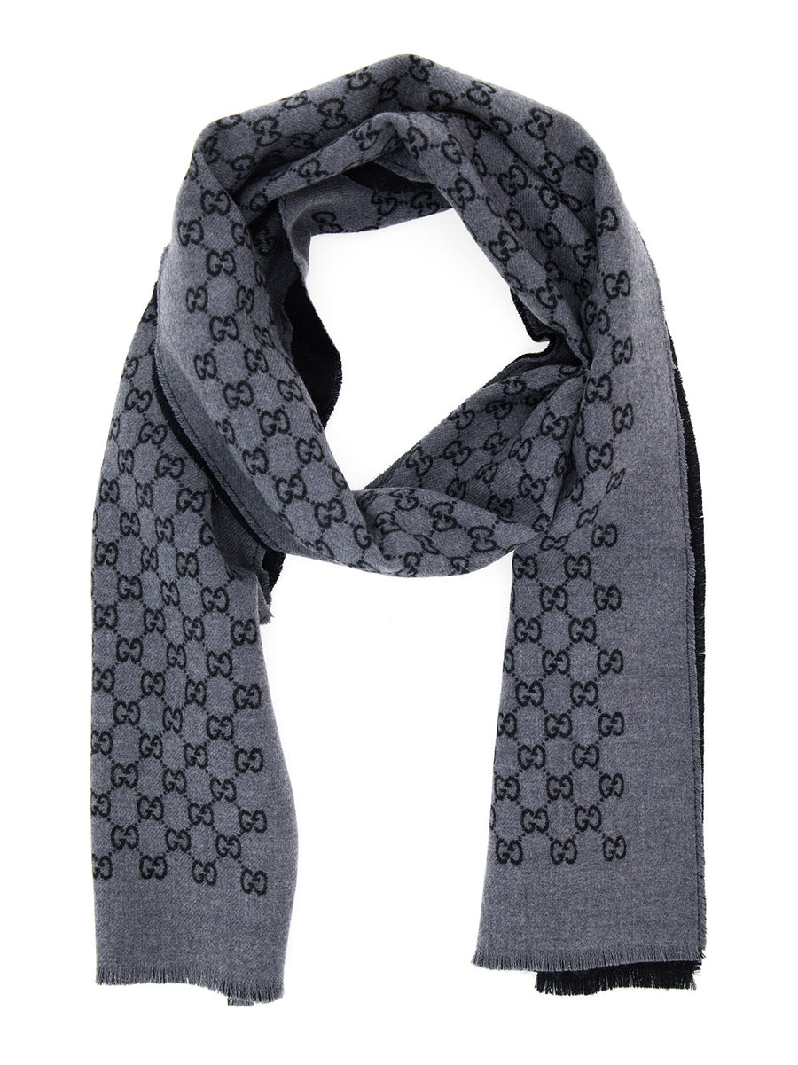 Scarf Gg Jacquard Grey Wool