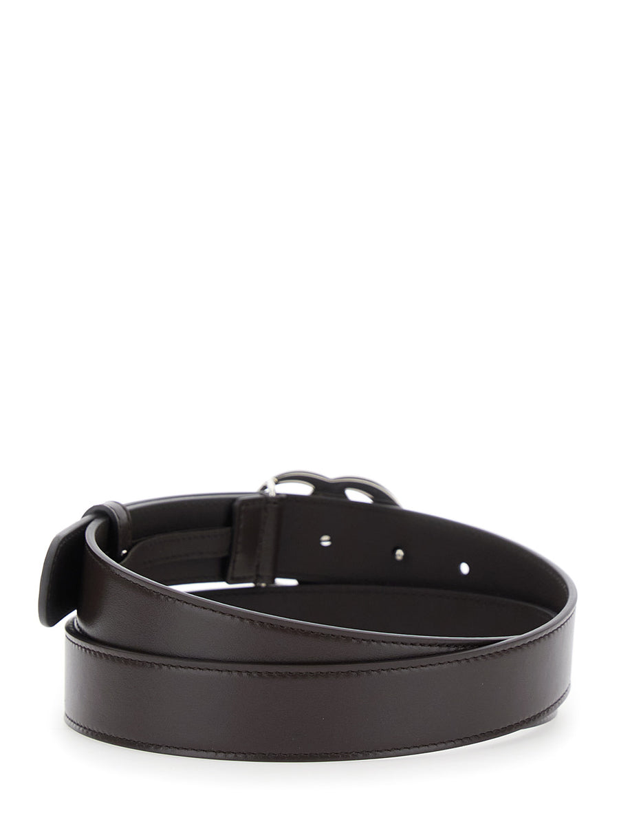 Belt With Gg Buckle Brown Leather